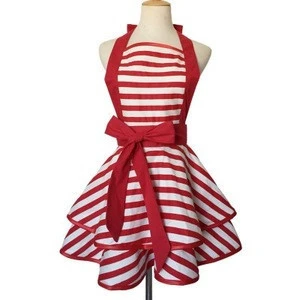 Lovely personalized women apron with bowknot beautiful apron dress with in striped pattern