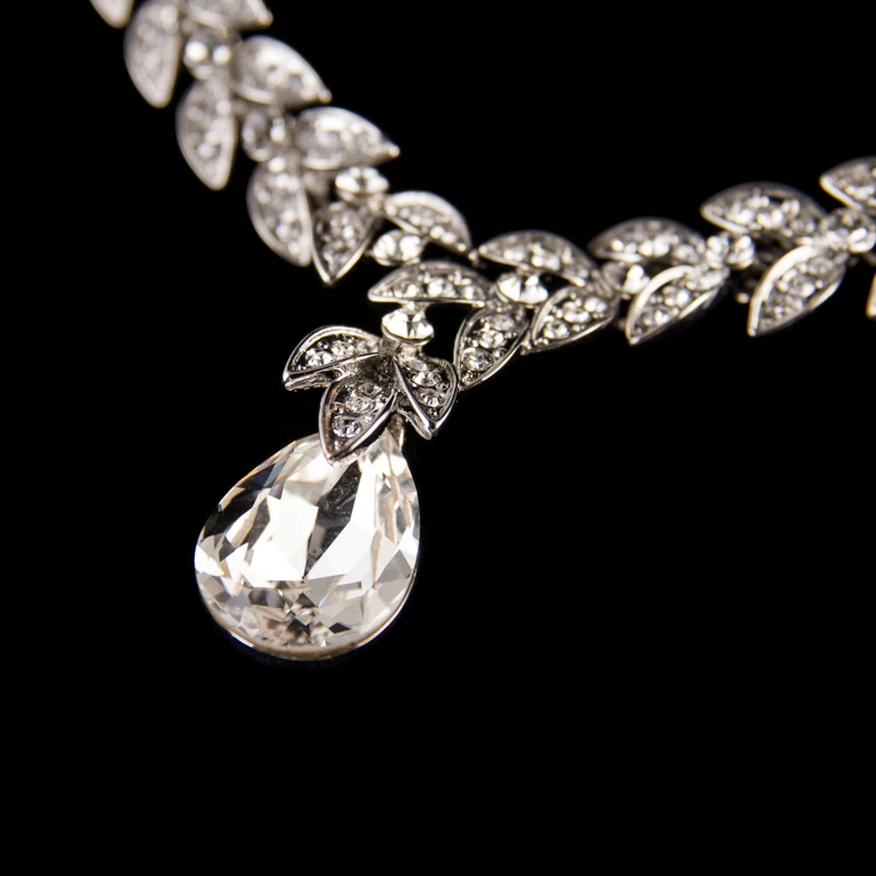 LUOXIN Elegant Teardrop Marquise Cubic Zirconia Necklace Earring Bridal Wedding Jewelry Set