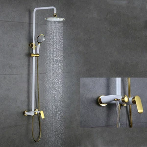 Luxury Brass White And Gold Bathroom Shower Valve Rain Bath Shower Faucet Set With Hand Shower
