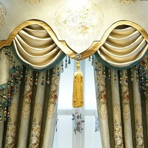 Luxury embroidered fabric blackout z wave curtain with attached valance