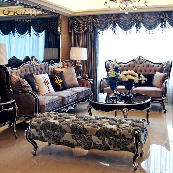luxury European Style solid wood hotel living room furniture sofa sets