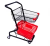 Manufacturer hot sale supermarket rolling 2-tier shopping trolley cart with plastic basket