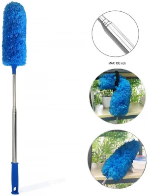 Microfiber Feather Duster Extendable Cobweb Duster with 100 inches Extra Long Pole, Bendable Head &amp; Scratch-Resistant Hat