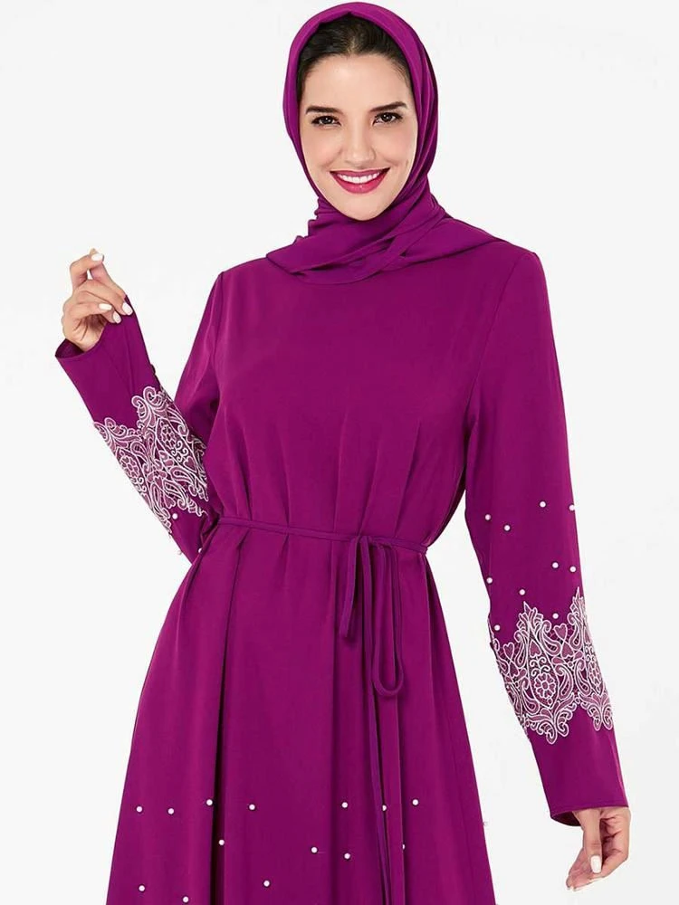 Middle Eastern Dresses Elegant Islamic Clothing Turkish Abaya Kimono Women Arab Women Embroidered Beaded Belt Long Dress
