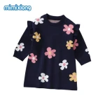 Mimixiong New Arrival Baby Girls Boutique Dress Knitted Long Sleeve Toddler Infant Girl Flowers Super Soft Ruffle Dress