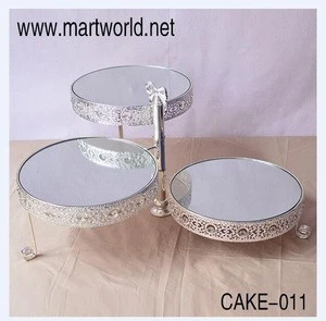 Mirror cake stand crystal cupcake stand 3 tires decorative folding wedding silver cake stand for party birthday shower(CAKE-011)