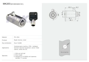 MK203 T-handle Cylinder Lock for Vending Machine