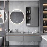 Modern bathroom vanity double sink customized made luxury bathroom furniture with rock surface