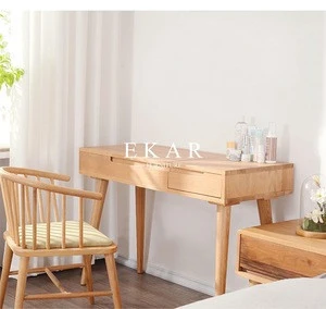 Modern Noride Bedroom Oak Wood Dresser Simple Multifunctional Dressing Table With Folding Mirror