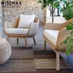 Modern Patio Villa Garden Rattan Sofa Chair Luxury Teak Wood Outdoor Weaving Rattan Sofa Set With Coffee Table