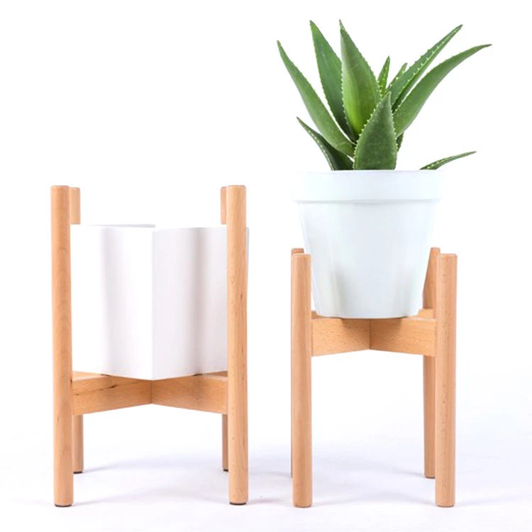 Modern Special Design Adjustable Extension Bamboo Wood Decorative Plant Stand Flower Pot Holder