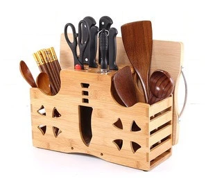 muti-fuctional bamboo kitchen storage organizer, knife holder and utensils and cutting board stand  wholesale