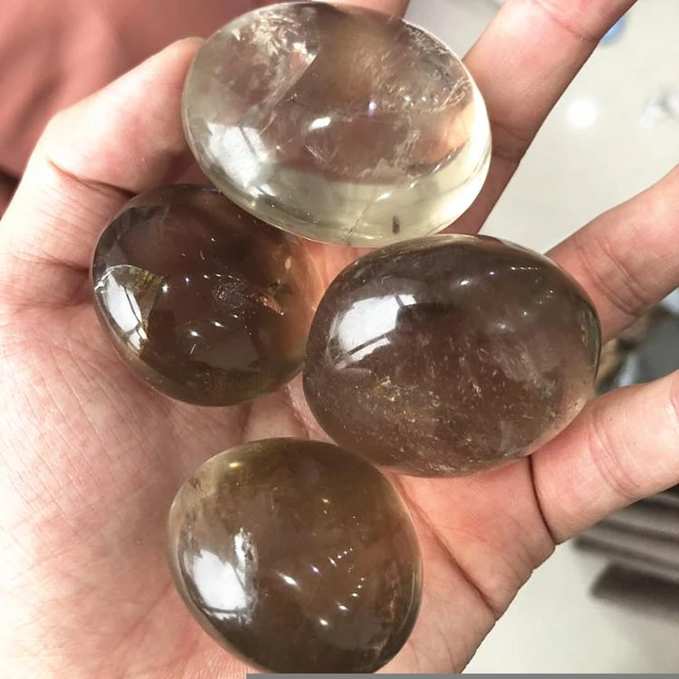 Natural healing clear and smoky crystal quartz palm stones