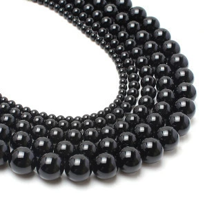 Natural Stone Beads Smooth Round Black Agates Onyx Loose Beads for Jewelry DIY Necklace Bracelet