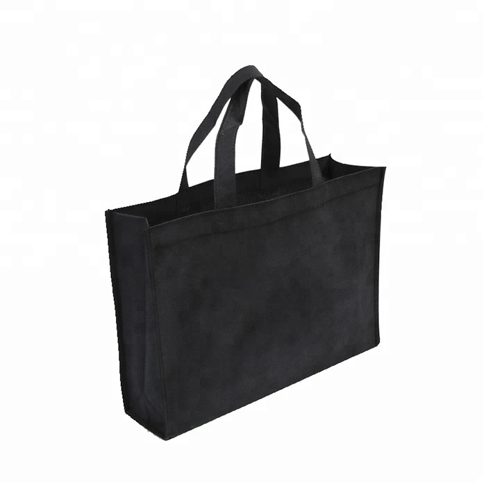 New Arrival Accept Custom Logo Non Woven Fabric Plain Black Handle Tote Shopping Bag