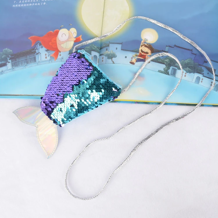 New Arrival Sequins Plush Fabric Mermaid Mini Wallet Coin Purse Girls with Zipper Closure Japan Style