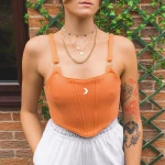 New Arrivals 2021 Sleeveless Camisole Crescent Embroidered Buckle Halter Crop Top For Women