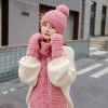 New Autumn Winter women Hat Scarf Gloves 3pcs Set Thick  Beanies Caps ladies Hat Scarf Set