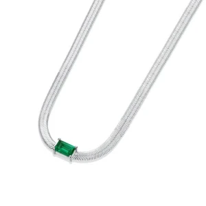 New Fashion anti tarnish jewelry 925 Silver 4*6 Gem Emerald Clavicle Chain Factory-Stocked Fine Necklaces