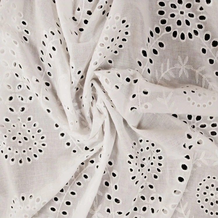New products wholesale exquisite leaves pattern white embroidery 100% cotton voile fabric