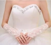Newest Breathable Good Fabric Wedding Glove Flower Embroidery And Pearls Decorative Elbow Length Fingerless Bridal Tulle Gloves