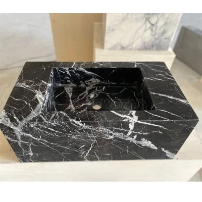 Newstar Nero Marquina Black Marble Sink Basin Modern Designs Square Marble Stone Bathroom Sink