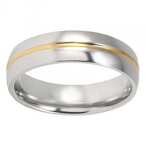 Nickel Free Lead Free Hypoallergenic 14k Gold Plated Groove Shinny Pure Titanium Wedding Ring