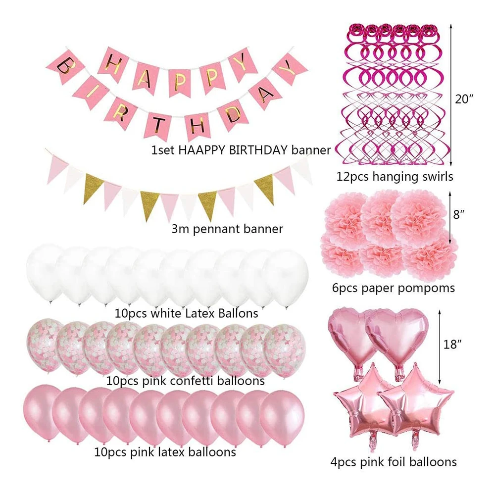 Nicro Party Decoration Pink Birthday Party Supplies Balloon Decoration Set