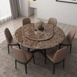Nordic Round Brown Rotary Dining Table Set with 8MM Tempered Glass Table Top Solid Ash Wood Frame Lazy Susan Induction Cooker