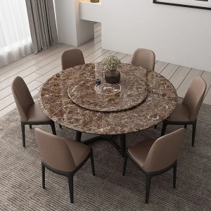 Nordic Round Brown Rotary Dining Table Set with 8MM Tempered Glass Table Top Solid Ash Wood Frame Lazy Susan Induction Cooker