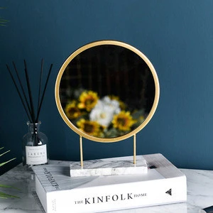 Nordic Round Mirror Simple Multi-functional Desktop Decoration Small Marble Base Metal Makeup Mirror