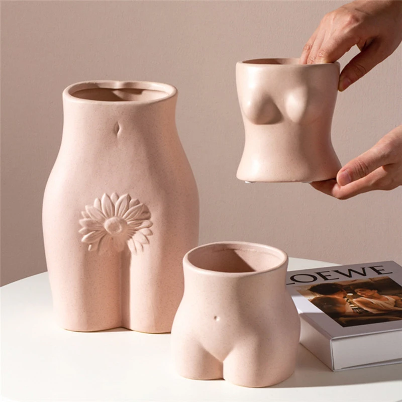 Nordic style Ins Human Body Art Bust  Statue Creative Ceramic Vases Porcelain Flower Desk Ornaments Tabletop Vase Home Decor