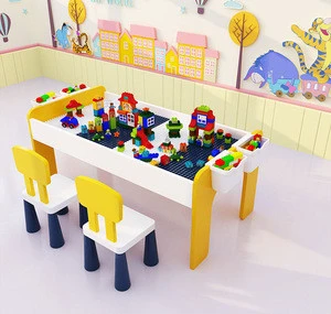 Nursery School Furniture Gaming Table for Children Table and Chairs Set with Lego Baseplates