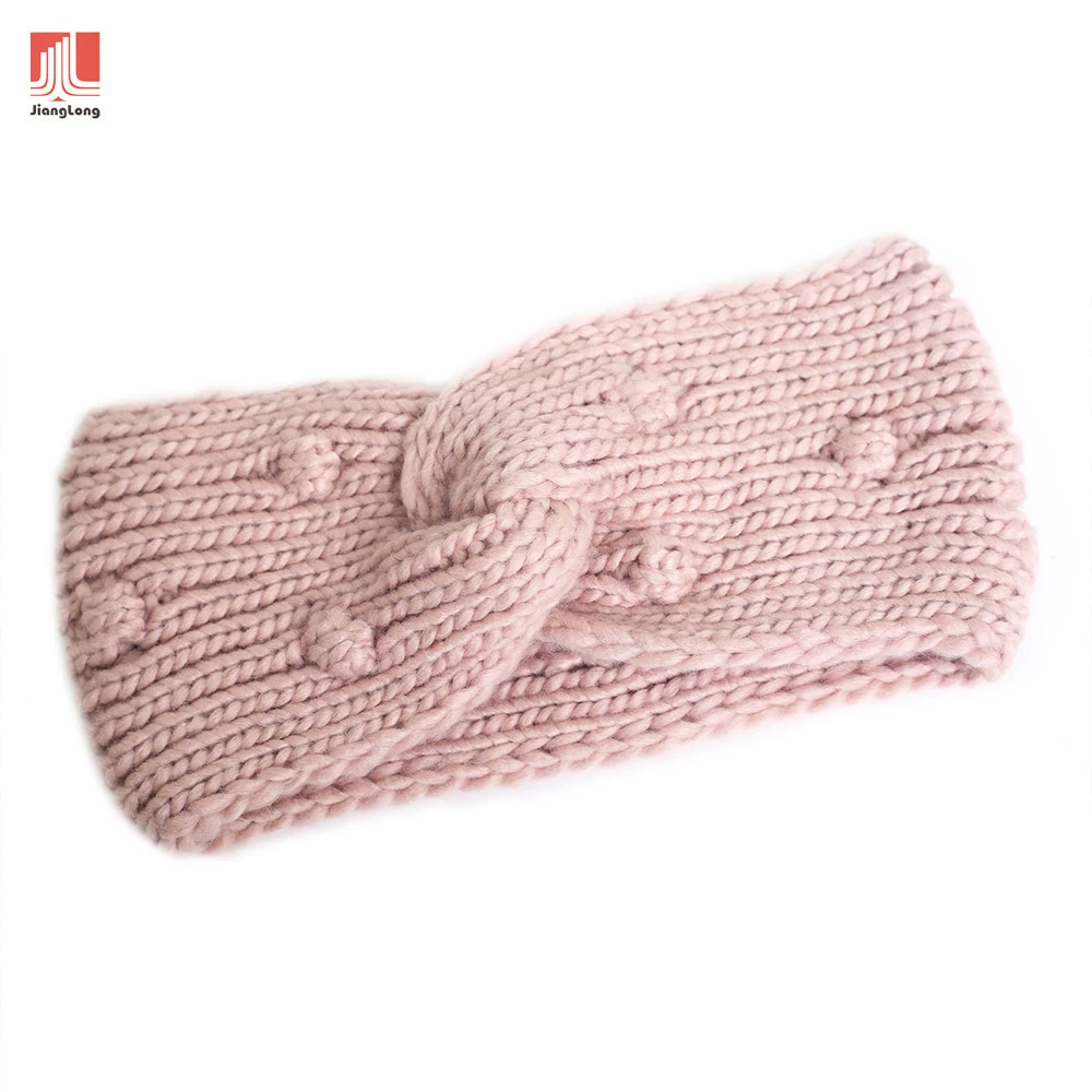 OEM acrylic solid bobble knit knotted stretch soft custom women headwraps winter headband