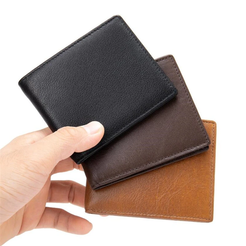 OEM wholesale retro vintage premium black slim genuine leather short men wallets