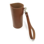 Outdoor Water Bottle Carrier custom logo promotional PU leather water bottle holder with strap