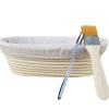 Oval 10Inch handmade natural Rattan bread Proofing Basket set with liner, 304 fork and brush
