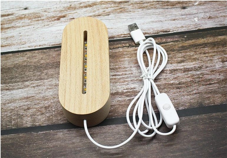 Oval wood lamp holder creative 3d night light table lamp base warm white color with USB charge for home desk decoration base