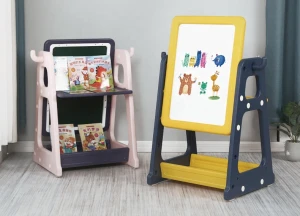Plastic educational toys magnetic double side drawing table kids writing board multifunctional drawing board storage rack