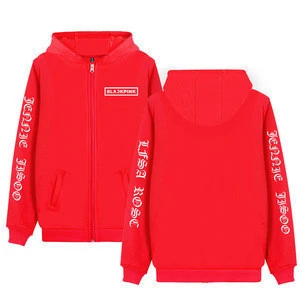 Popular Sale Korea Girl Team Black Pink Hoodies Zipper Thick Hoody Casual Winter Sweatshirts