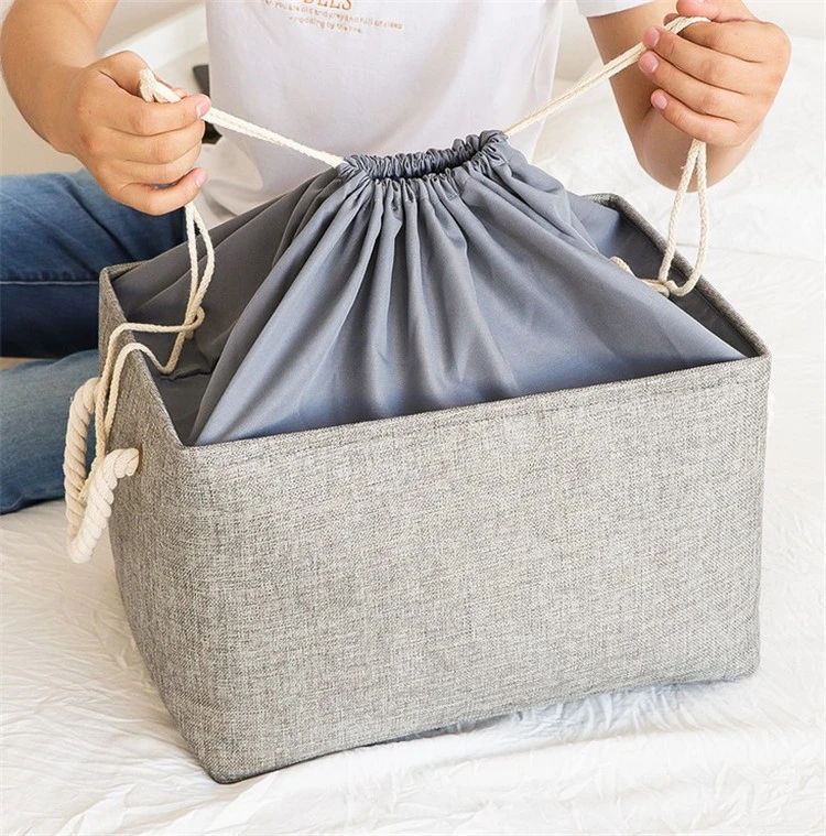 Portable Storage Basket String Drawstring Rectangular Laundry Bag Basket Collapsible Storage Bag
