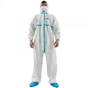 PPE Safety Coverall White Disposable Coveralls Medical Suits  with Knitted Cuffs
