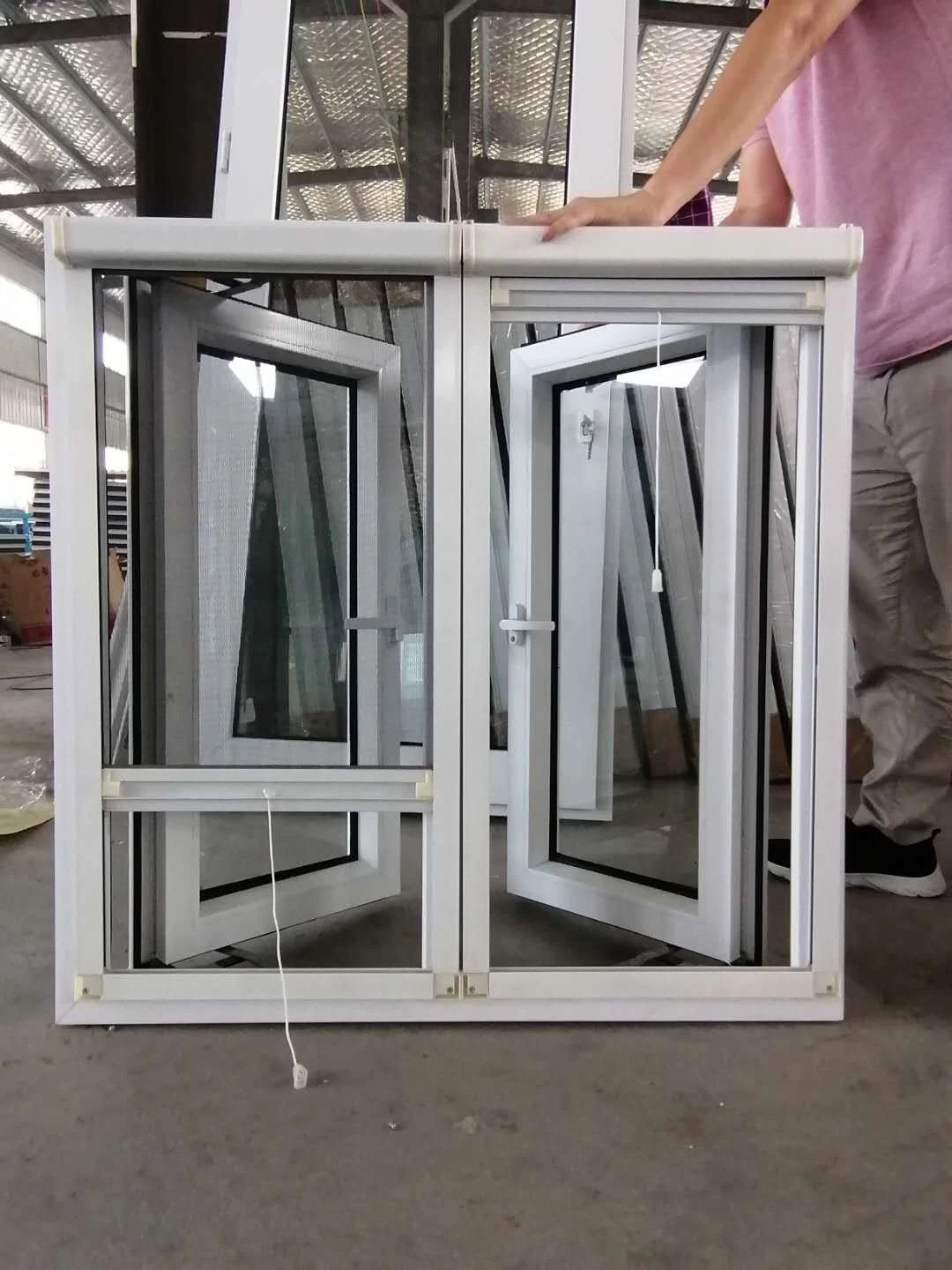 pvc casement window with roller shutter Double glazed casement window with mosquito net