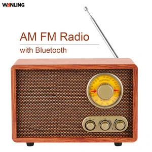 Real wooden vintage home radio retro AM FM portable radio with speaker