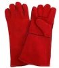 Red Welding Gloves Leather Working Gloves Safety Hand Protective Heat Resistant Welding Gloves High Temperature Cow Split 35 Cm