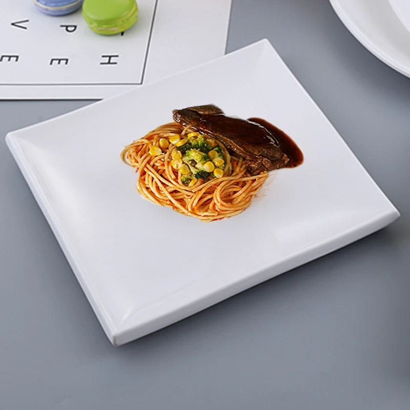 Restaurant Dinnerware White Dish Square Thicker Melamine Steak Plate