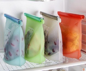 Reusable Silicone Food Storage Bag Washable Silicone Fresh Bag for Fruits Vegetables Meat Preservation