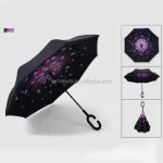 reverse umbrella flower inside print inverted umbrella for cars promotion custom with logo print c shape handle reverse umbrella