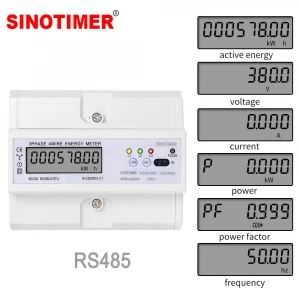 RS485 220/380V 5-100A 3 Phase 4 Wire DIN Rail Energy Meter Digital Power Factor Monitor with Voltage Current Frequency Display