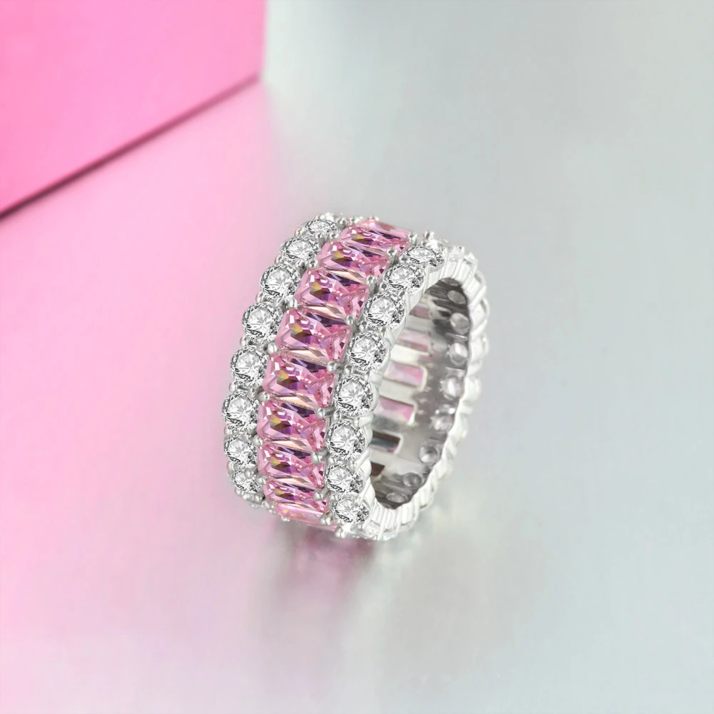 S925 sterling silver jewelry high-level simulation Moissan diamond pink diamond ring temperament diamond wedding ring
